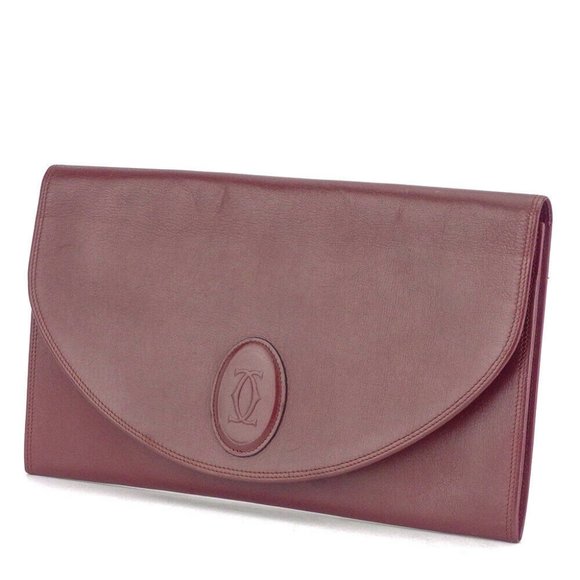 Authentic  used Cartier clutch bag mast line Bordeaux leather - Picture 1 of 8